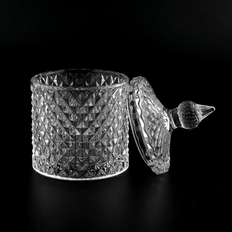 Classic GEO Embossed Glass Candle Vessel With Lids Wholesale