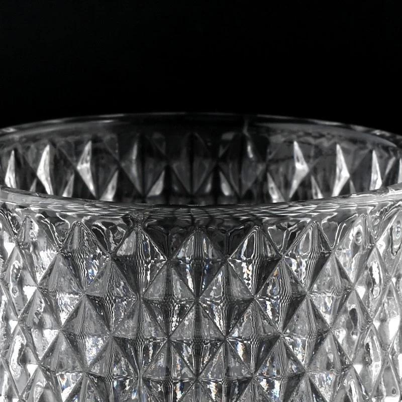 530ml GEO Embossed Glass Candle Jars With Lids Custom Color Glass Candle Vessels