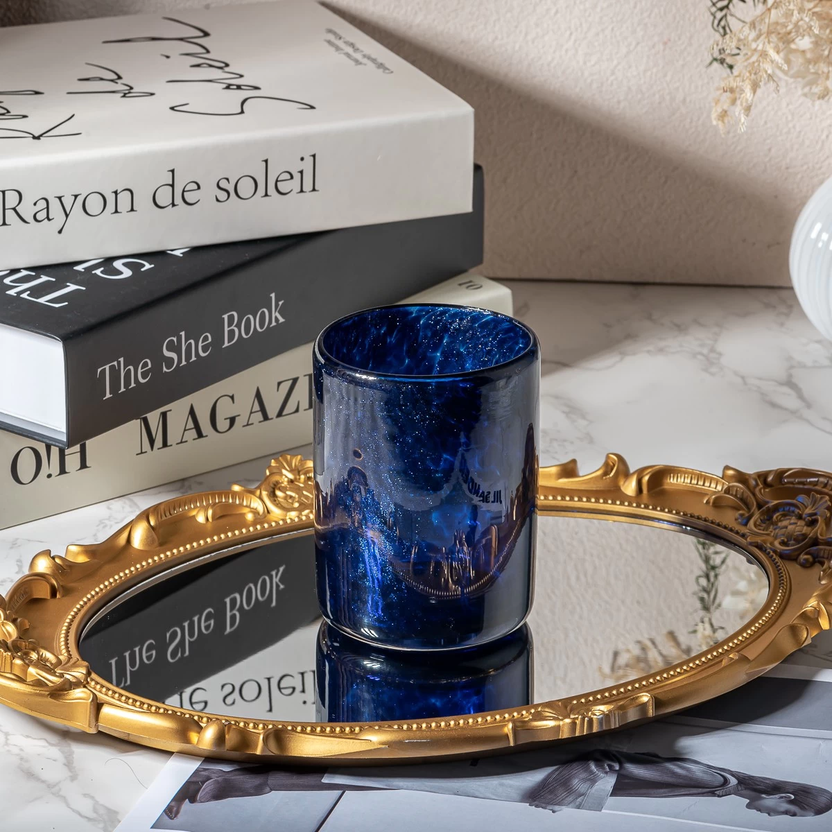  Handmade blue color Glass Candle Jar wholesale