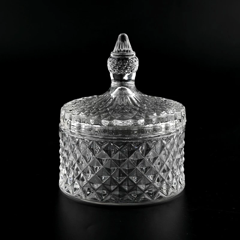 Classic GEO Glass Candle Jar with Lids Custom Color 300ml Glass Candle Vessels