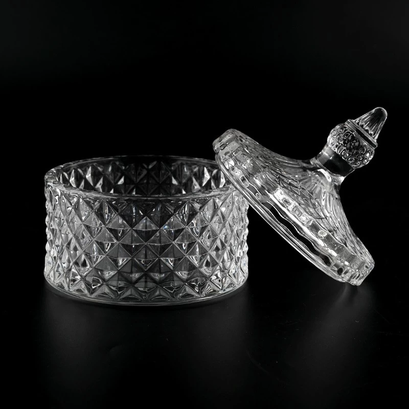 Classic GEO Glass Candle Jar with Lids Custom Color 300ml Glass Candle Vessels