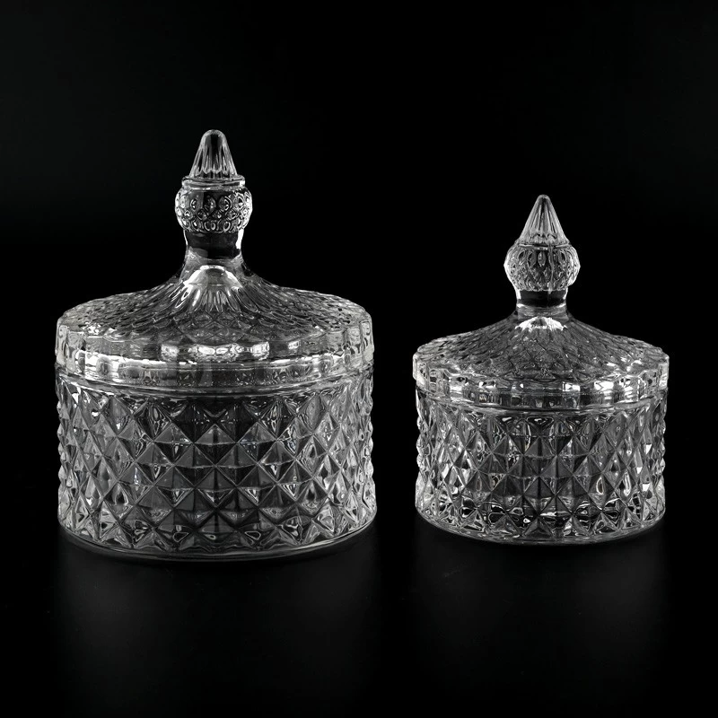 Classic GEO Glass Candle Jar with Lids Custom Color 300ml Glass Candle Vessels