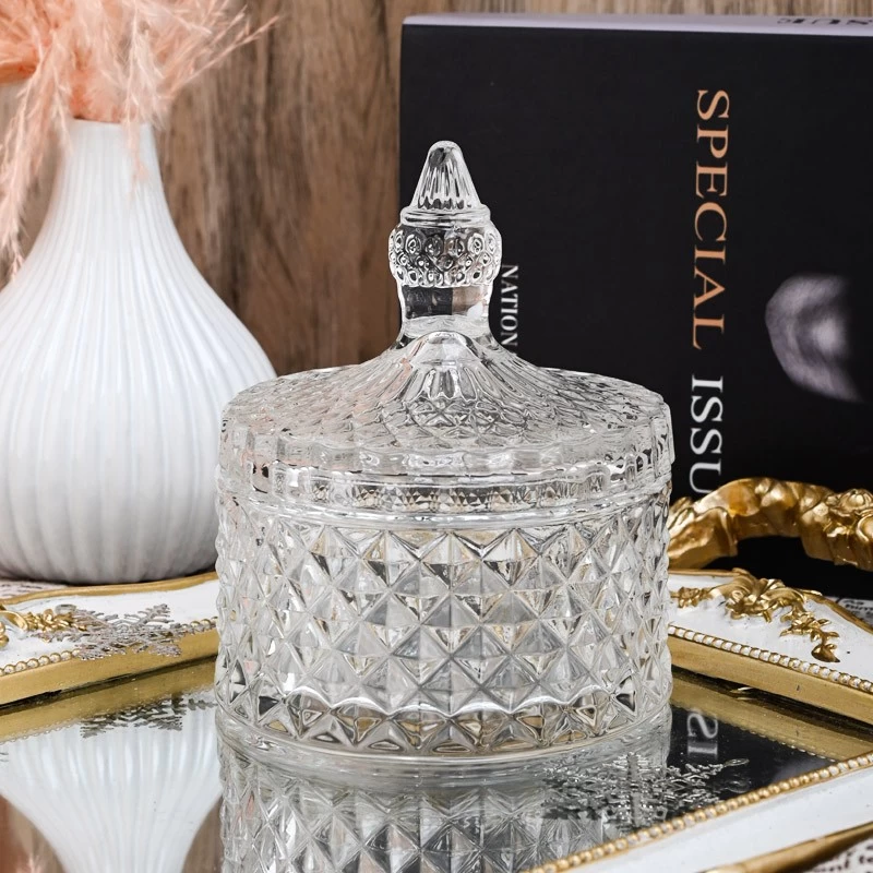 Classic GEO Glass Candle Jar with Lids Custom Color 300ml Glass Candle Vessels