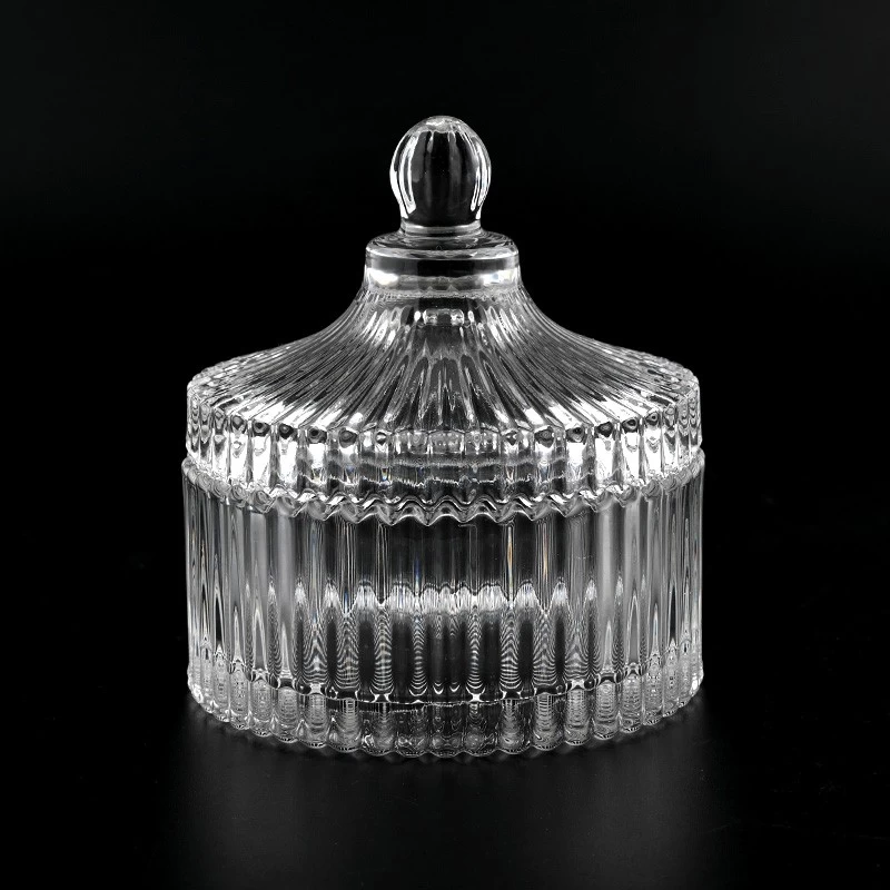 Classic Stripe Glass Candle Holders 7oz Glass Candle Holder With Lids