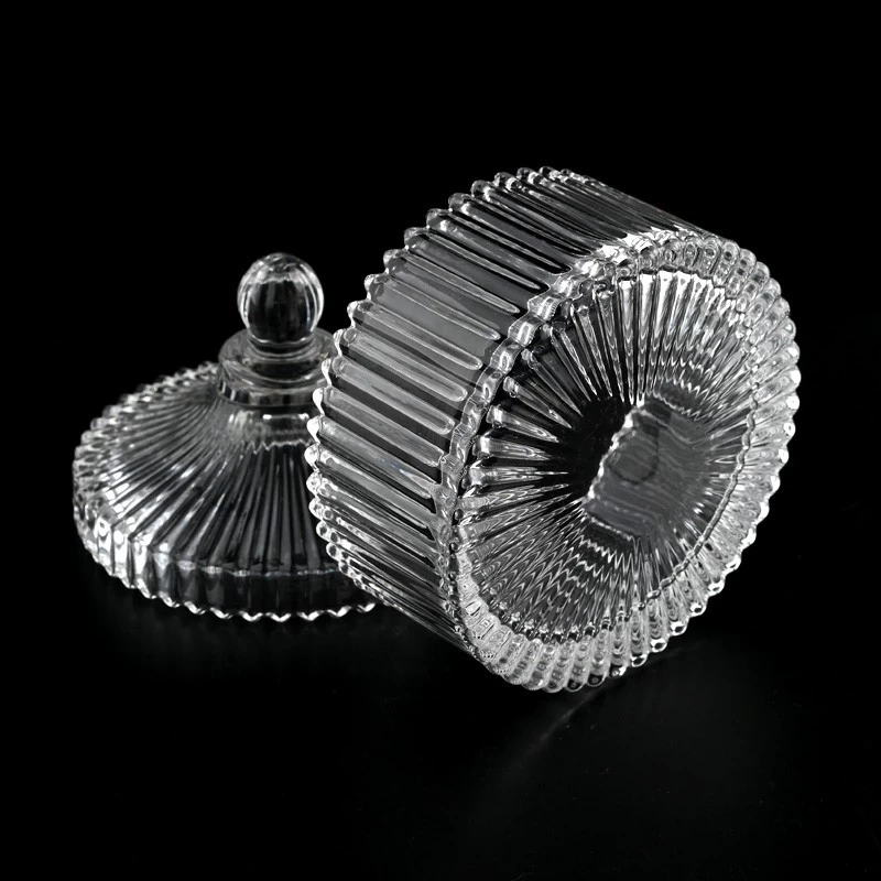 Classic Stripe Glass Candle Holders 7oz Glass Candle Holder With Lids