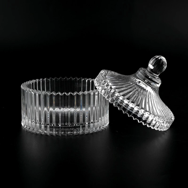 Classic Stripe Glass Candle Holders 7oz Glass Candle Holder With Lids