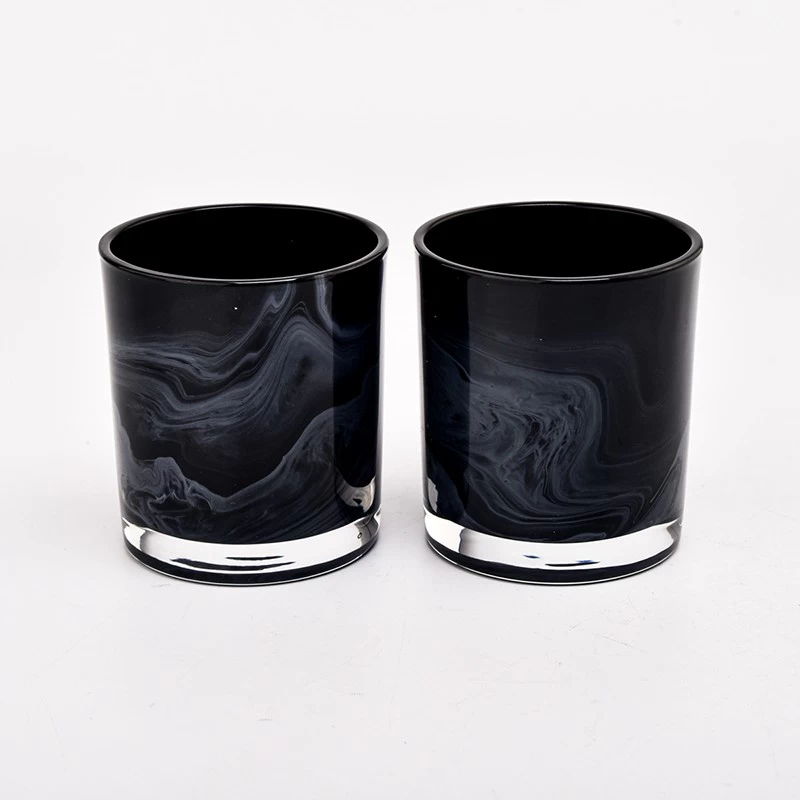 Black Marble Glass Candle Holders Custom Empty 8oz Glass Candle Holder