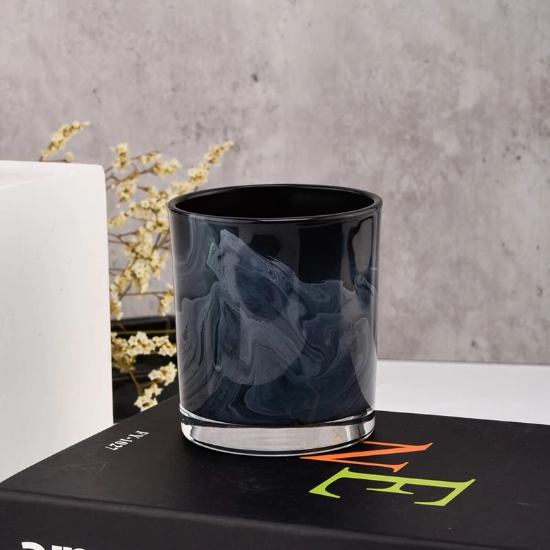 Black Marble Glass Candle Holders Custom Empty 8oz Glass Candle Holder