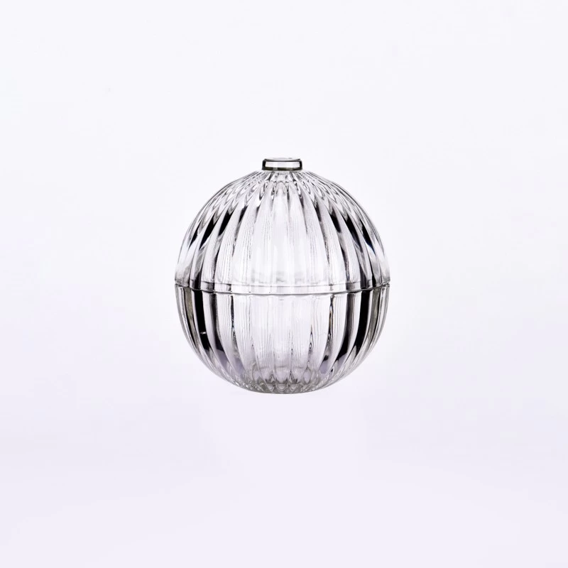  100ml ball-shaped stripe glass candle jar with lid