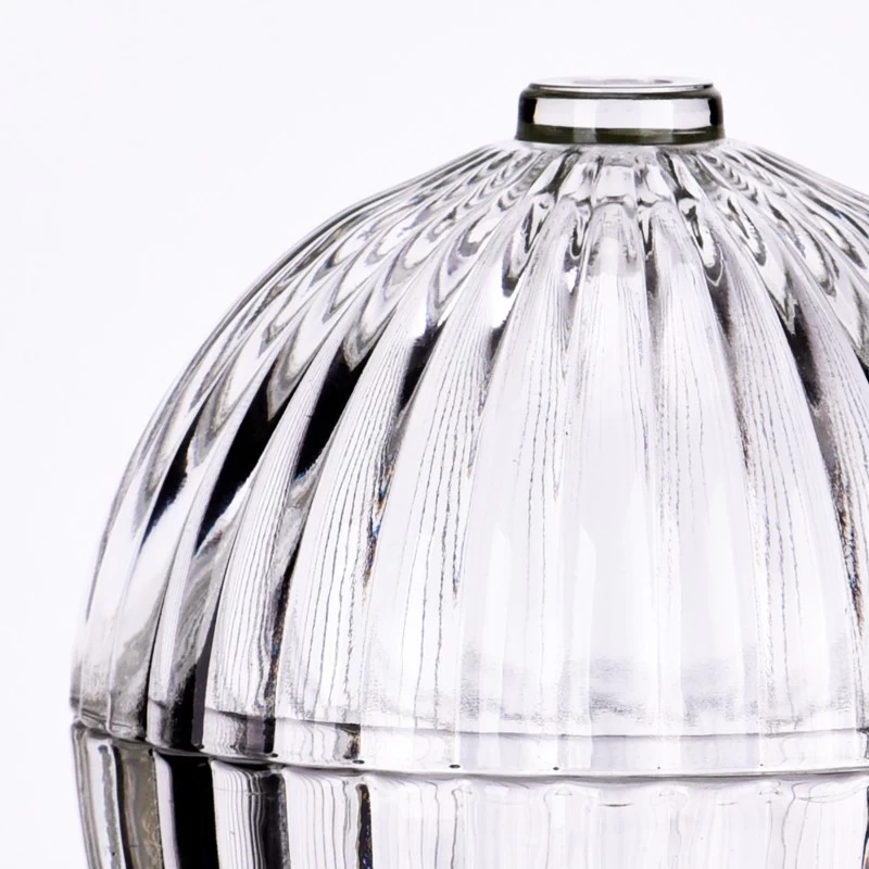  100ml ball-shaped stripe glass candle jar with lid