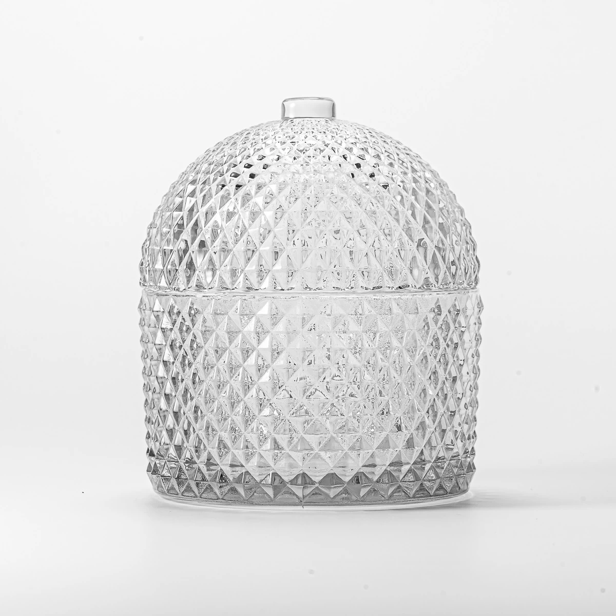 New Arrival Private Color Diamond Texture Glass Candle Jar With Glass Lids