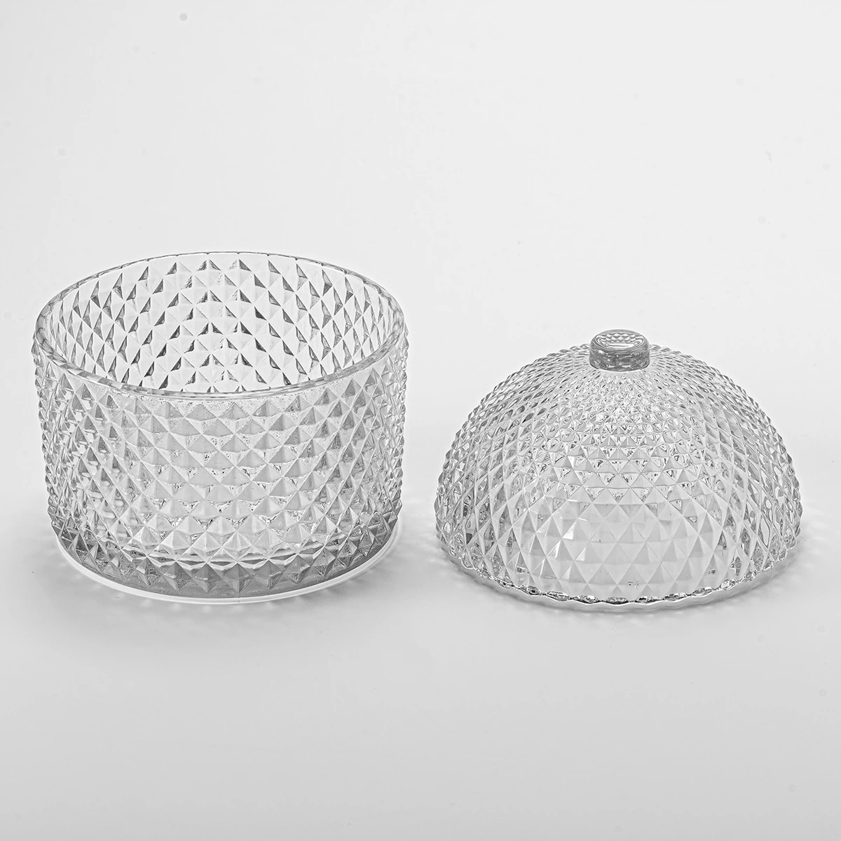 New Arrival Private Color Diamond Texture Glass Candle Jar With Glass Lids