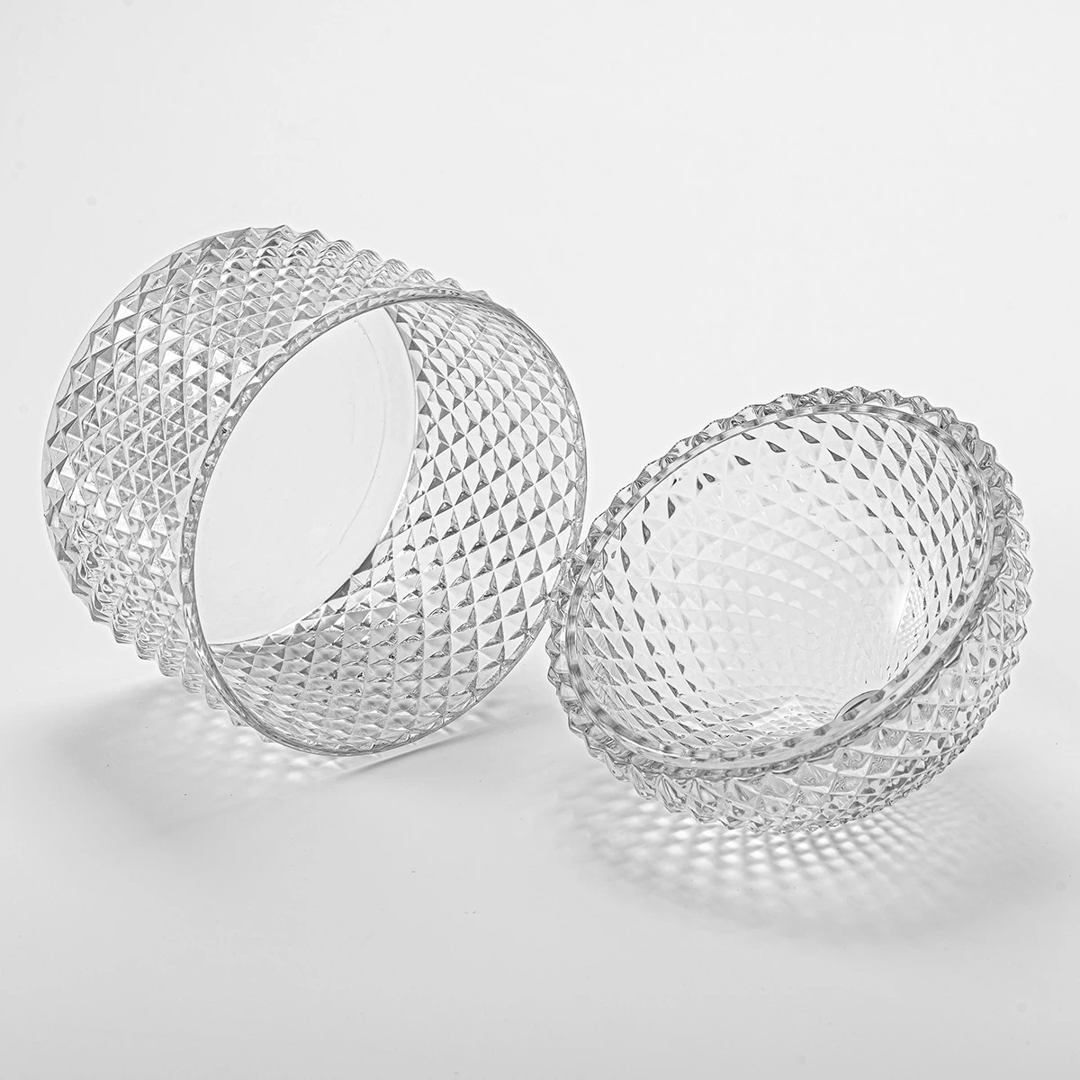 New Arrival Private Color Diamond Texture Glass Candle Jar With Glass Lids