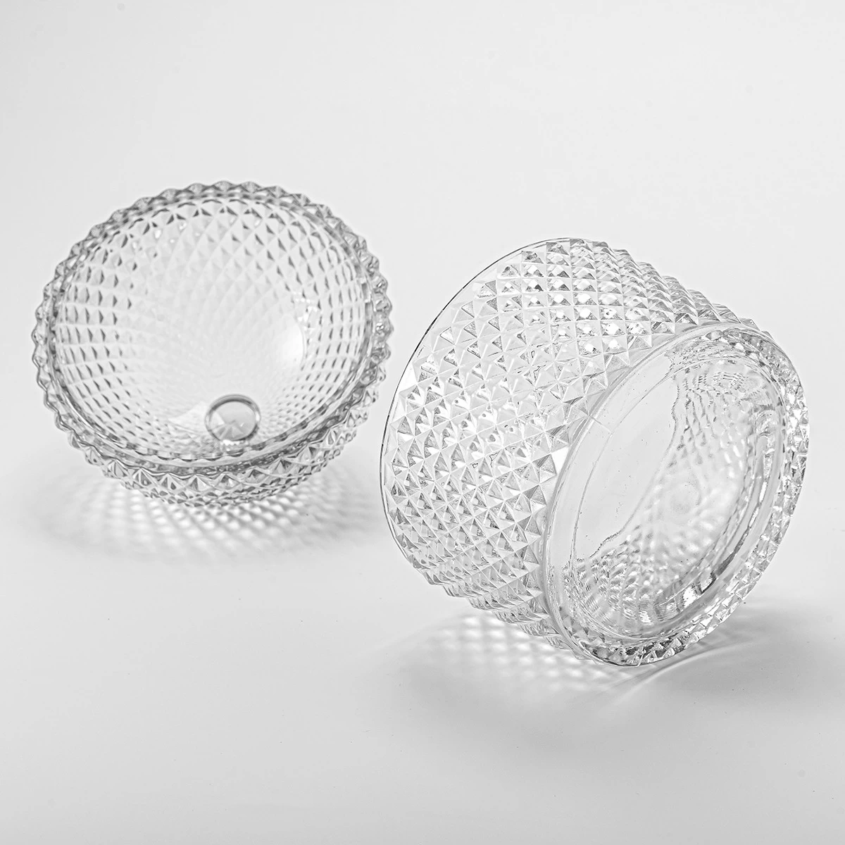 New Arrival Private Color Diamond Texture Glass Candle Jar With Glass Lids