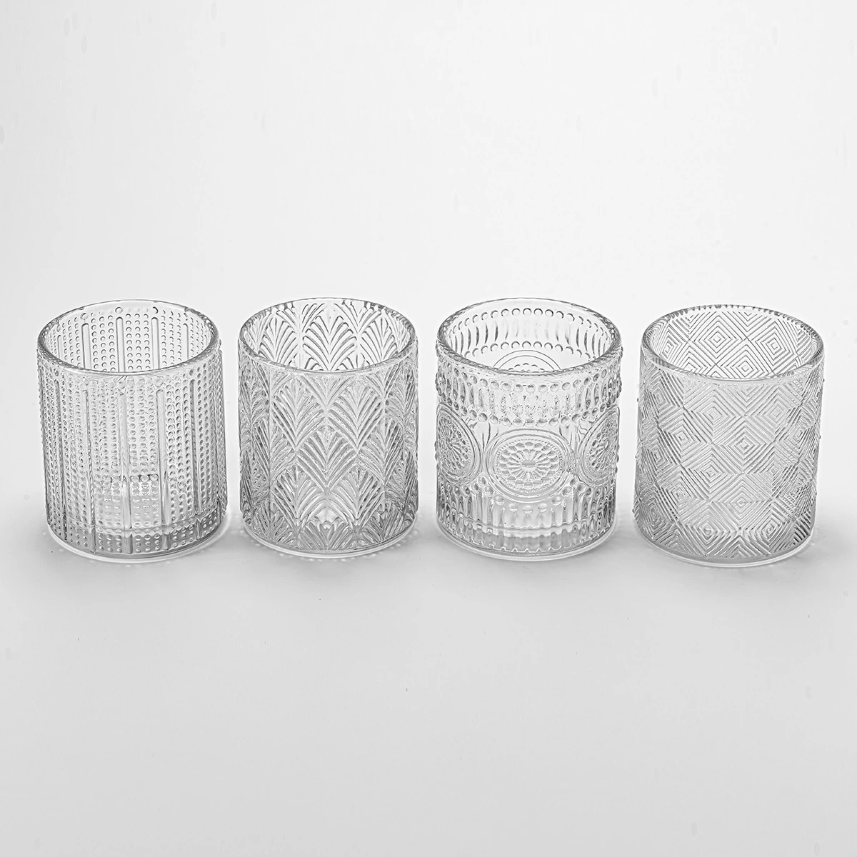 Luxury Candle Jars Embossed Pattern Glass Candle Jars 8oz Empty Candle Vessels