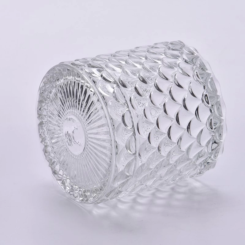 Luxury Empty Embossed Glass Candle Jar Candle Glass Container Holder With Glass Lid For Candle Making
