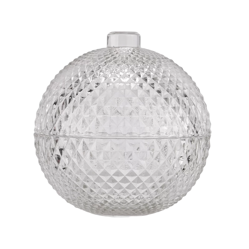 Christmas Ball Shape Glass Candle Jars With Glass Lids Custom Color Candle Glass