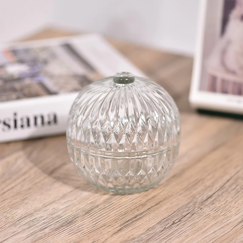 Christmas Ball Shape Glass Candle Jars With Glass Lids Custom Color Candle Glass