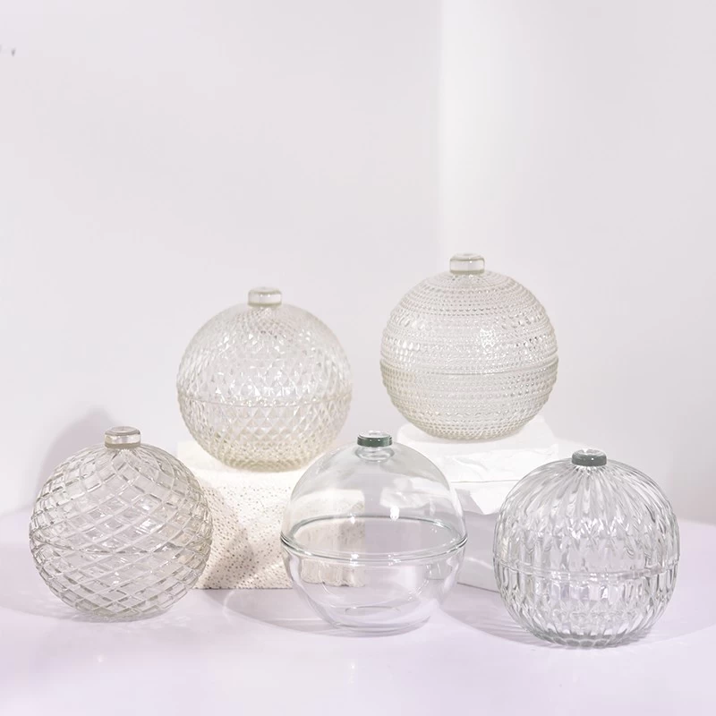 Ball Shaped Glass Candle Jar With Lids Custom Color Christmas Glass Candle Jars Wholesale