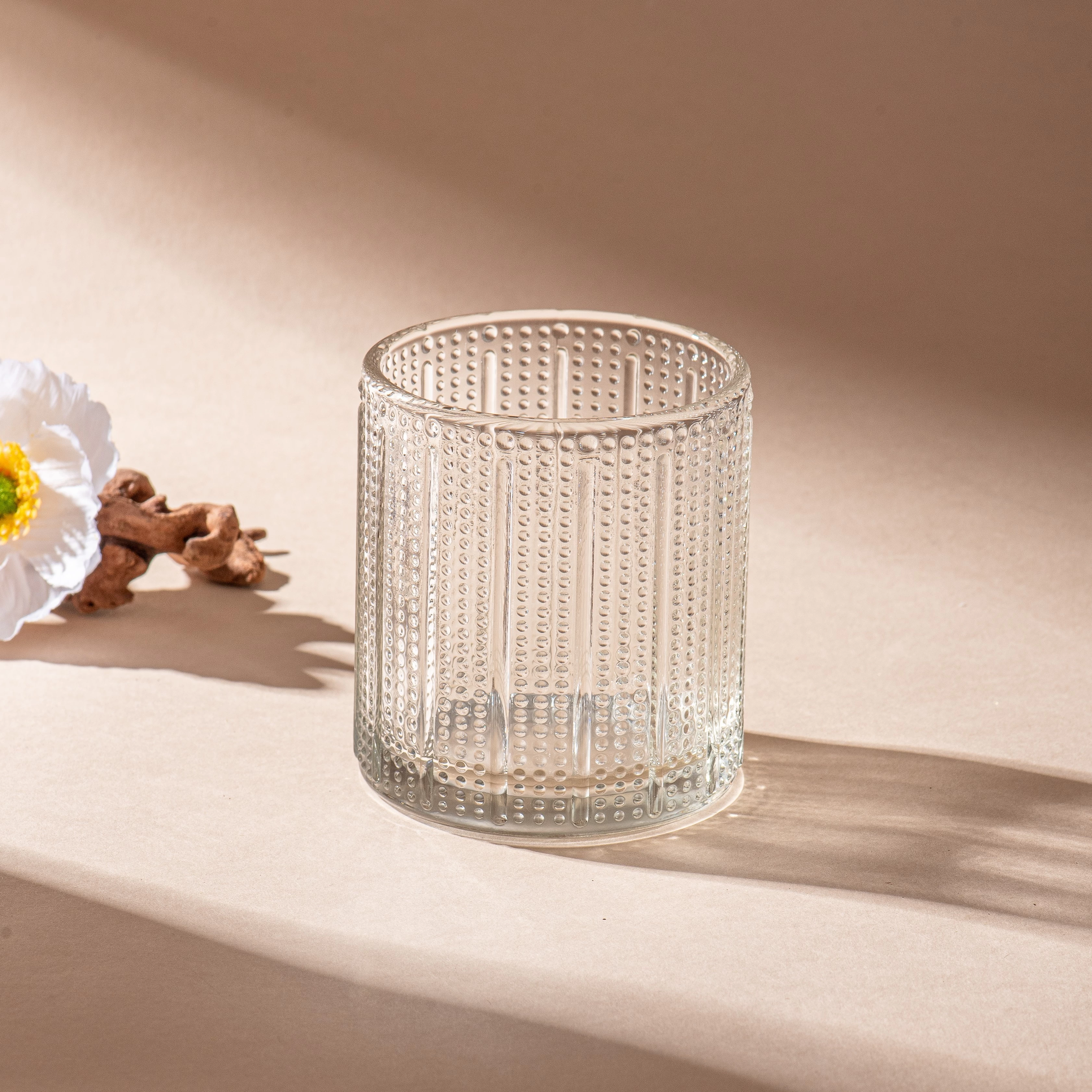 300ml clear glass candle jar with stripe home decor