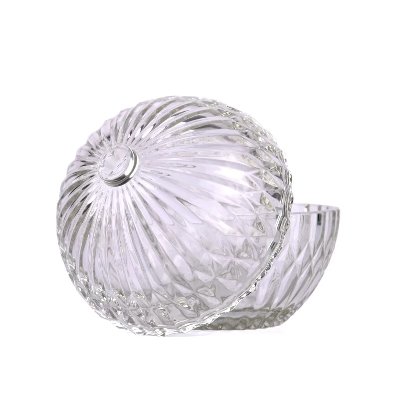 Ball Shape Glass Candle Jar With Lids Diamond Glass Candle Jar With Lids
