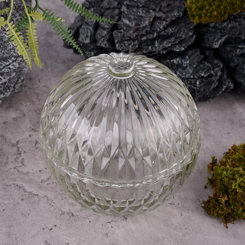 Ball Shape Glass Candle Jar With Lids Diamond Glass Candle Jar With Lids