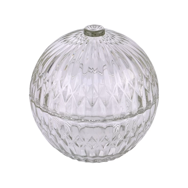 Ball Shape Glass Candle Jar With Lids Diamond Glass Candle Jar With Lids