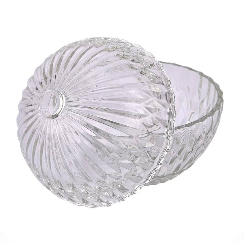 Ball Shape Glass Candle Jar With Lids Diamond Glass Candle Jar With Lids