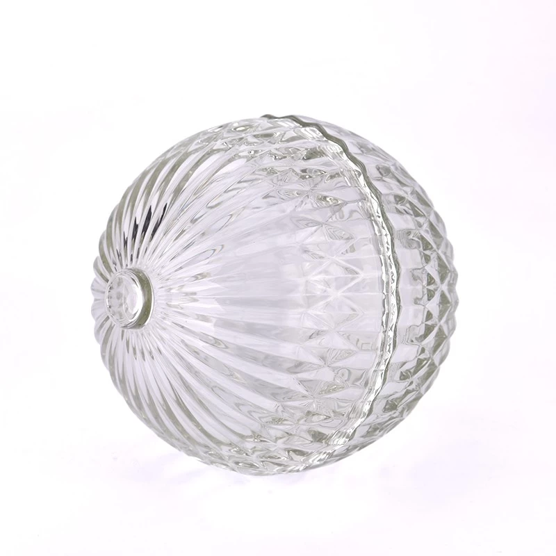 Ball Shape Glass Candle Jar With Lids Diamond Glass Candle Jar With Lids