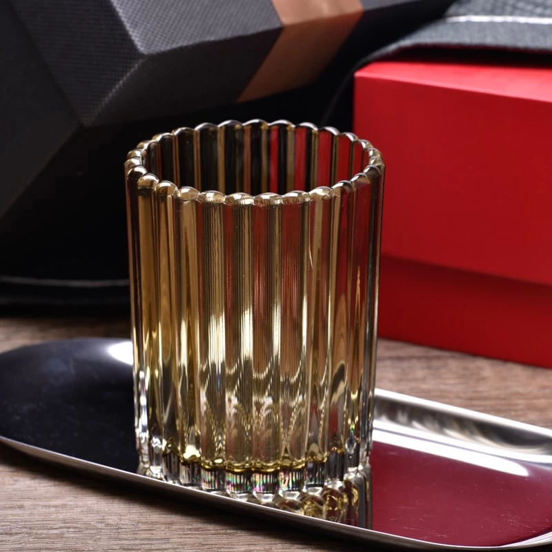Wholesale glass candle vessel with stripe home decor