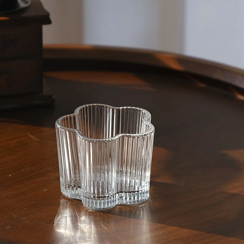 Custom 290ml 8oz Flower Shape Glass Candle Holder Stripe Glass Candle Jars Wholesale