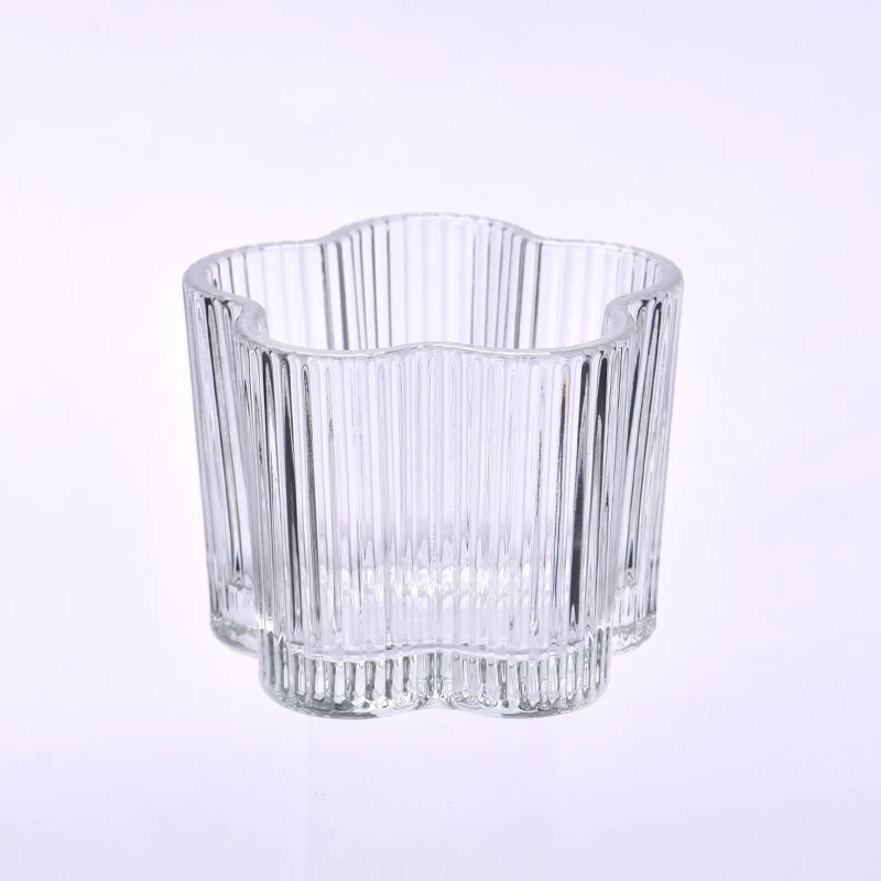 Custom 290ml 8oz Flower Shape Glass Candle Holder Stripe Glass Candle Jars Wholesale