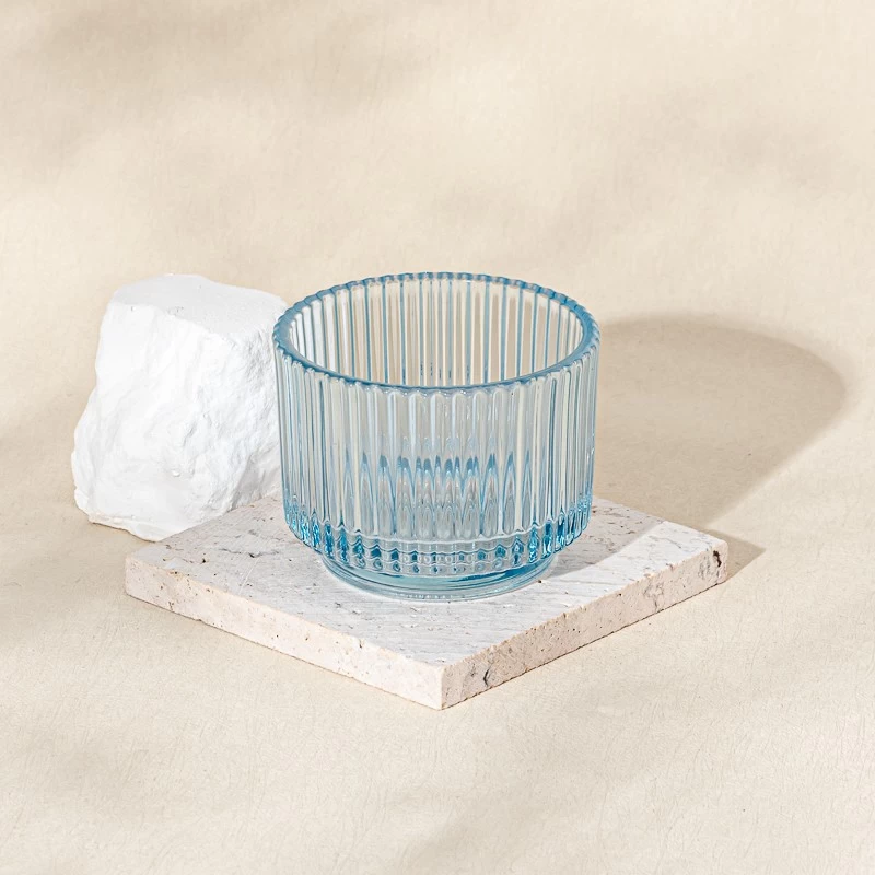 145ml empty round glass candle container with stripe home decor
