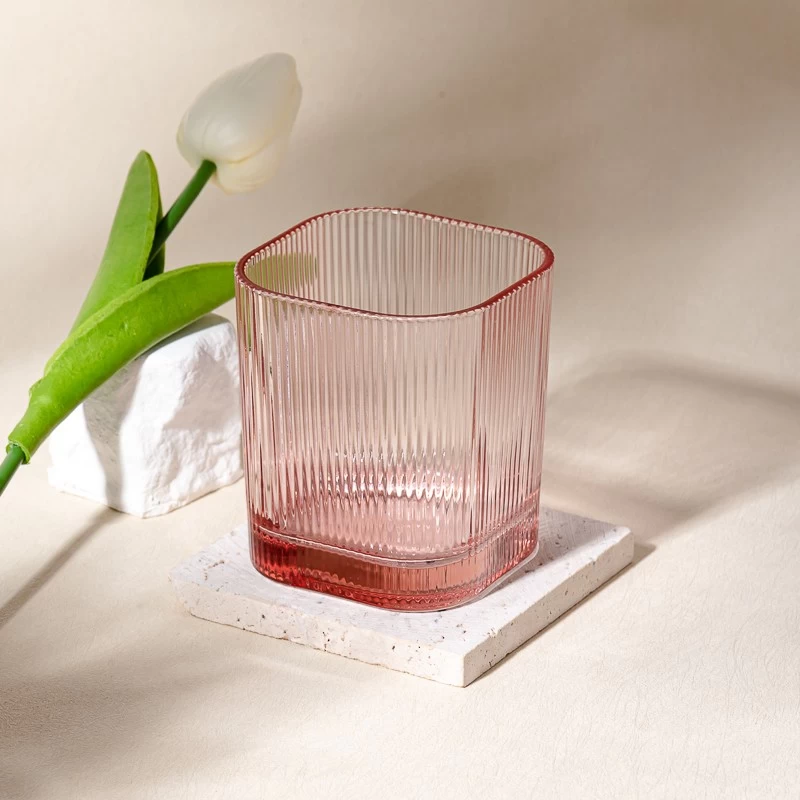Sqaure Ribber Glass Candle Holders Custom Square Ribber Candle Glass Wholesale