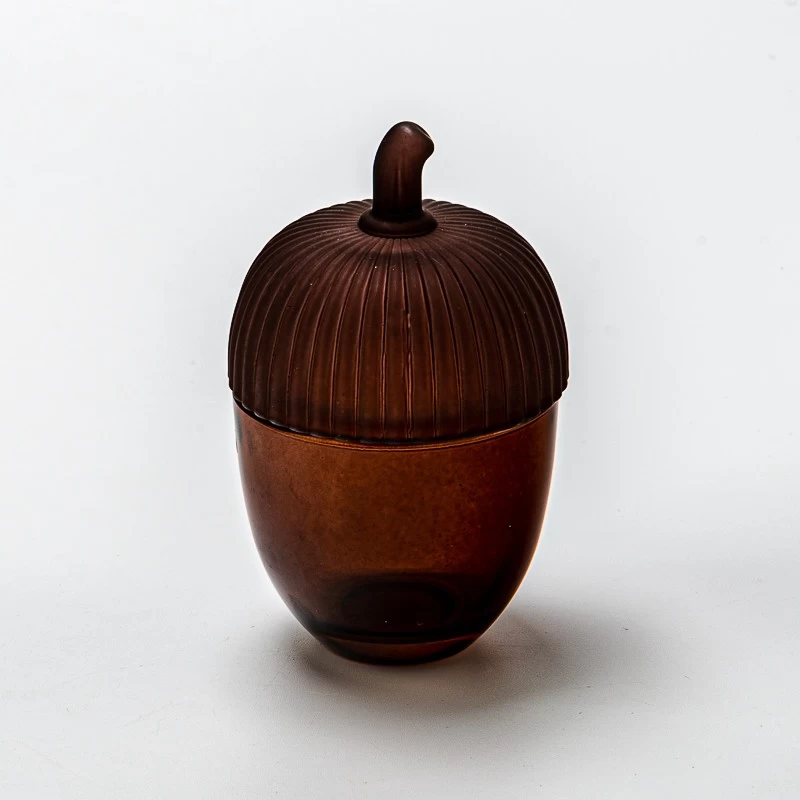 China brown unique shape glass candle jar with lid manufacturer
