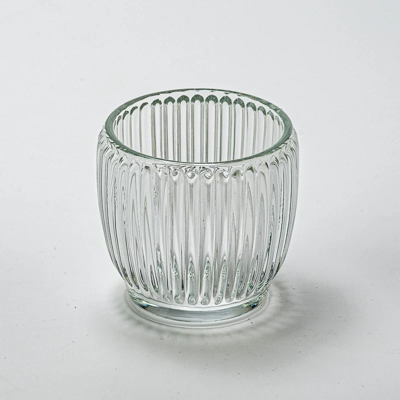 China 6oz clear glass candle container with stripe wholesale manufacturer