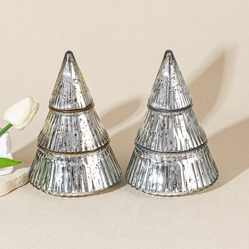  Christmas Tree Glass Candle Vessel with Lids with Home Decor