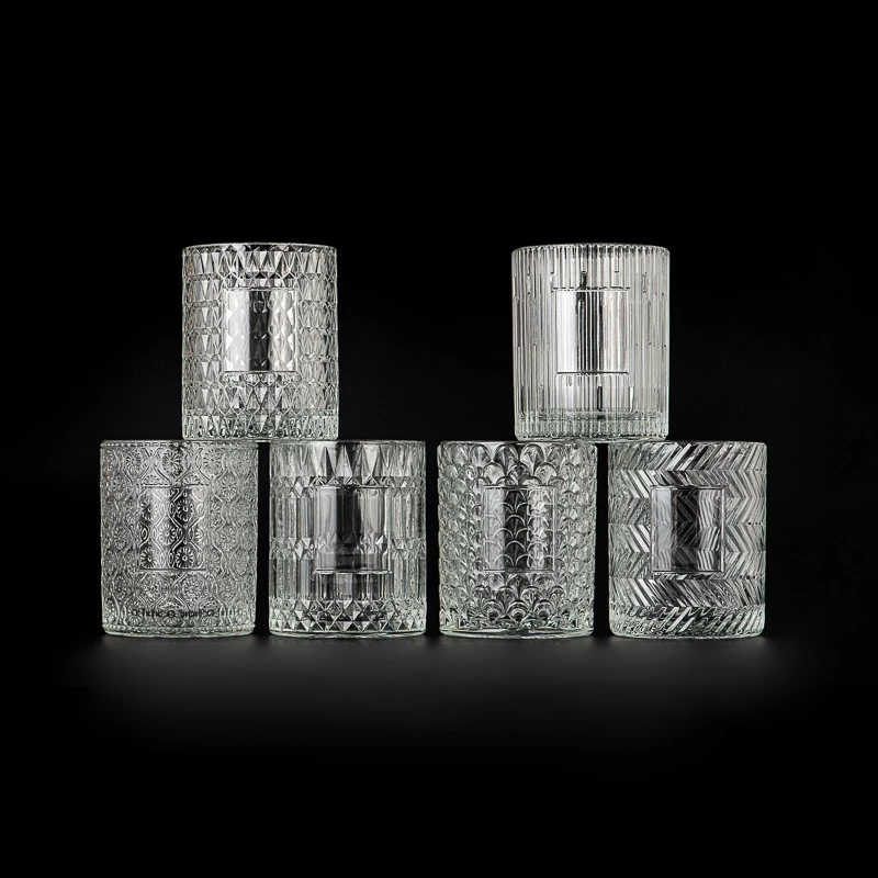 20oz GEO Glass Candle Jars Embossed Pattern Glass Candle Vessels
