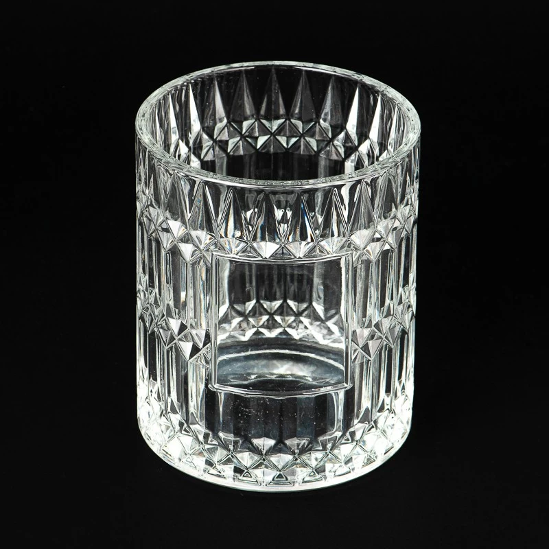 20oz GEO Glass Candle Jars Embossed Pattern Glass Candle Vessels