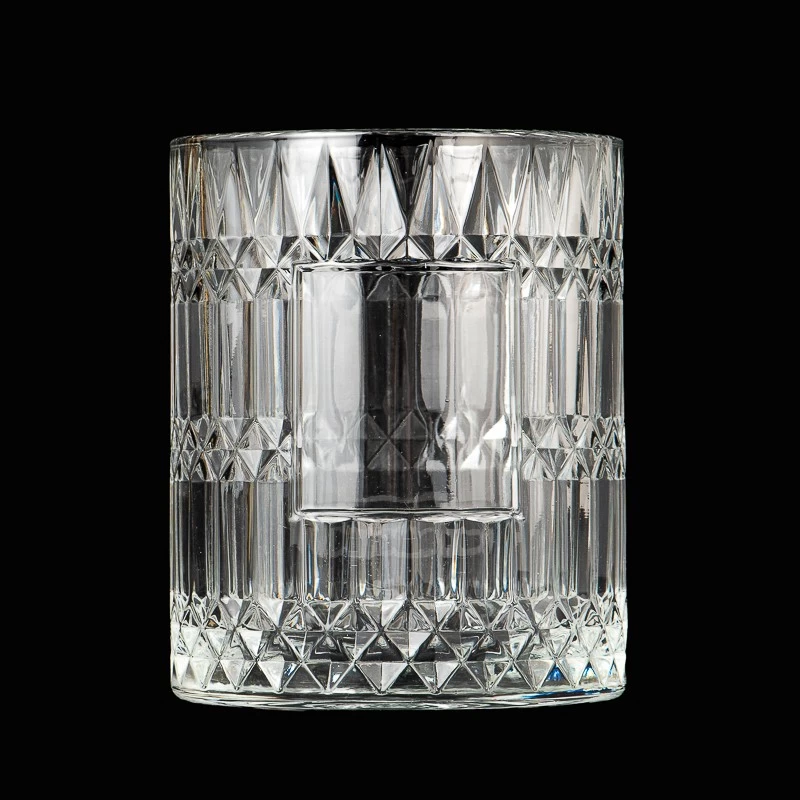 China 20oz GEO Glass Candle Jars Embossed Pattern Glass Candle Vessels manufacturer