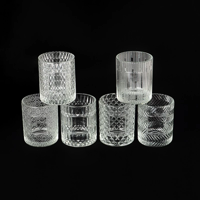20oz GEO Glass Candle Jars Embossed Pattern Glass Candle Vessels