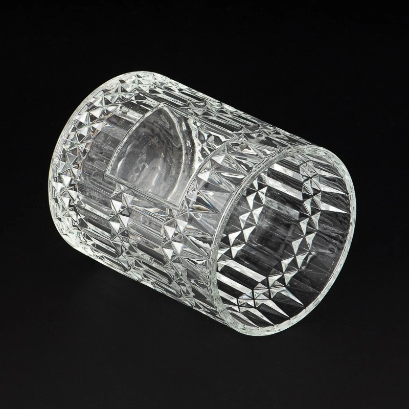 20oz GEO Glass Candle Jars Embossed Pattern Glass Candle Vessels