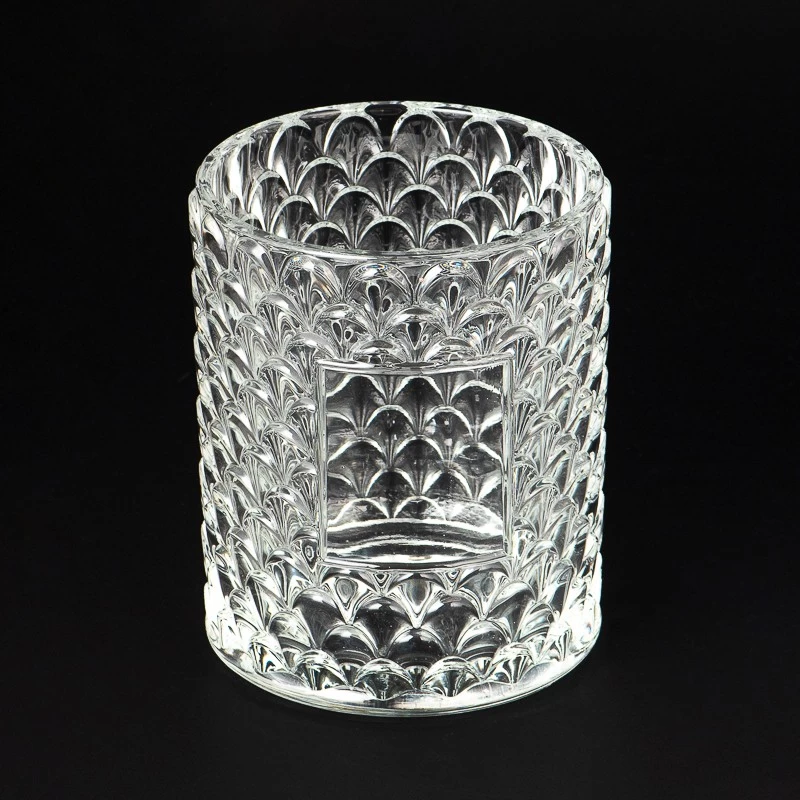 Fan Patten Glass Candle Jars New Arrival Fan Embossed Glass Candle Holders