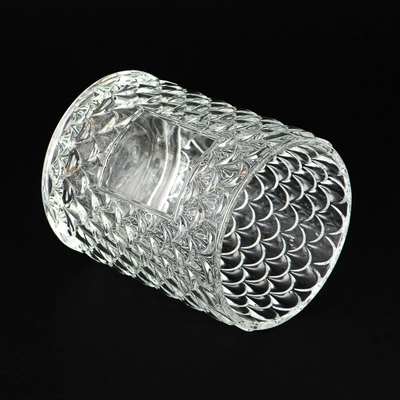Fan Patten Glass Candle Jars New Arrival Fan Embossed Glass Candle Holders