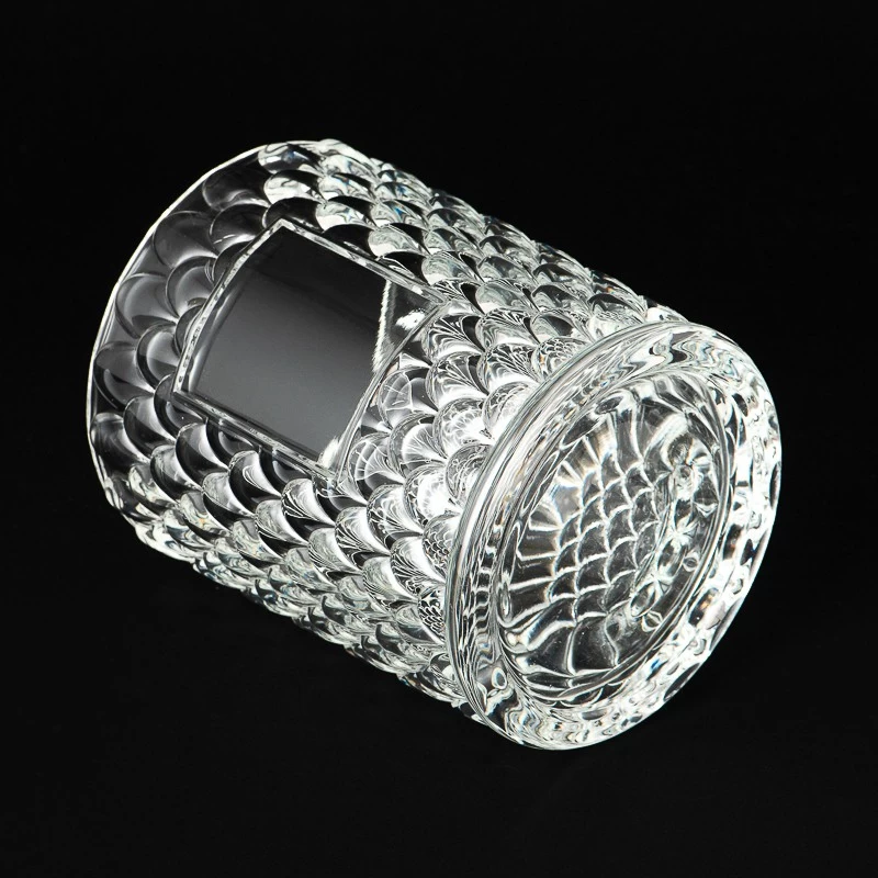 Fan Patten Glass Candle Jars New Arrival Fan Embossed Glass Candle Holders