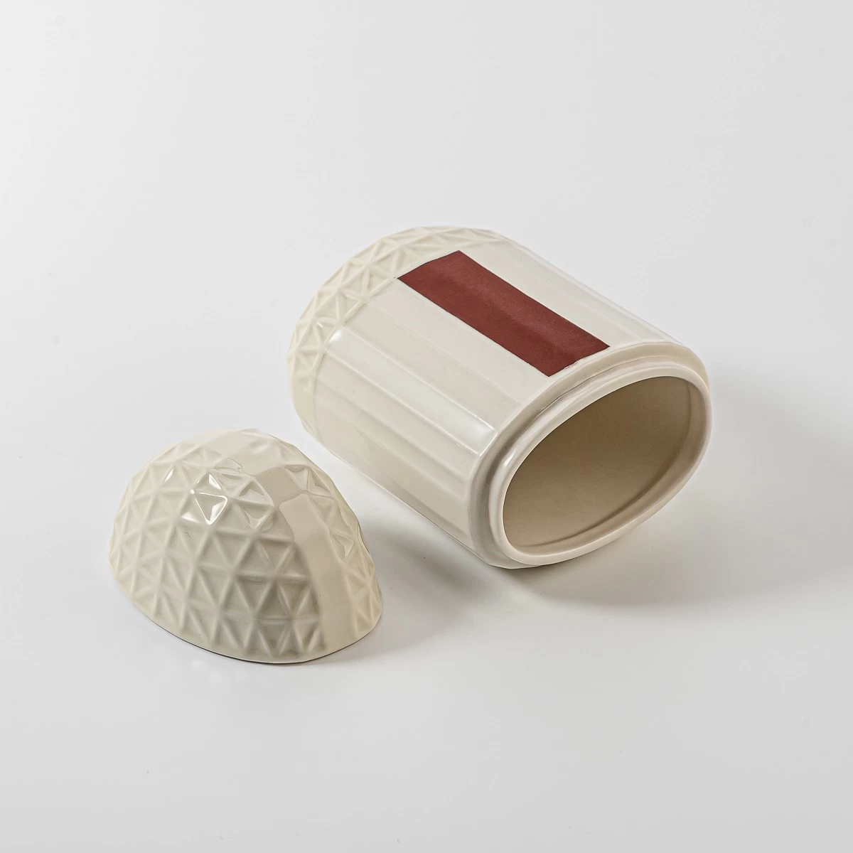 Wholesale Logo Empty Ceramic Matchstick jar with Ceramic lid