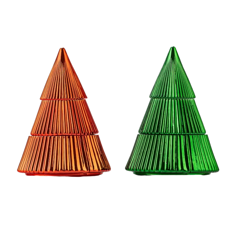 2025 2026 Popular Christmas Tree Glass Candle Jar with Lids for Christmas Decoration