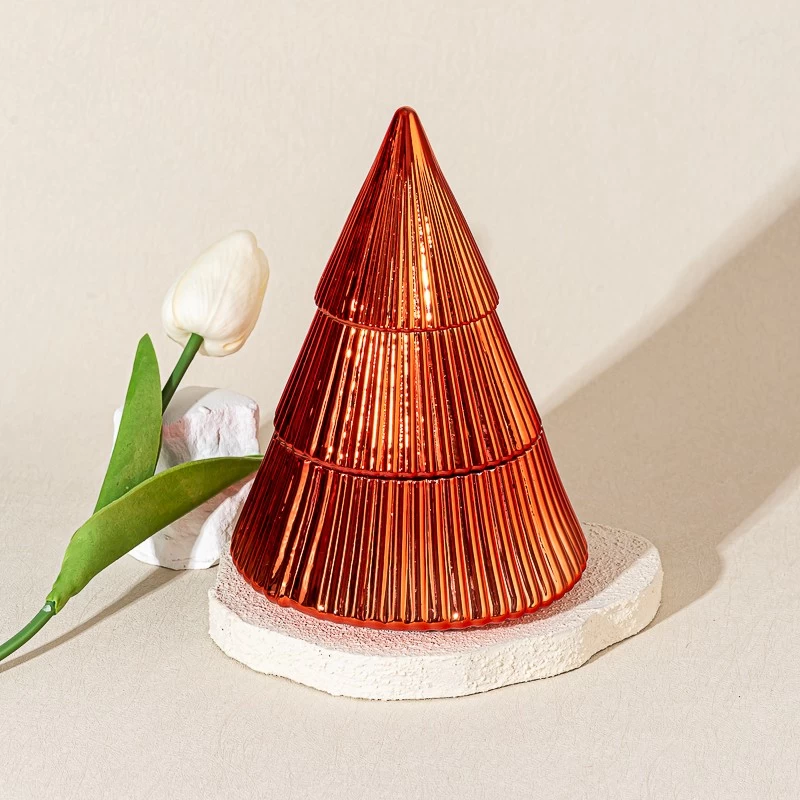 2025 2026 Popular Christmas Tree Glass Candle Jar with Lids for Christmas Decoration