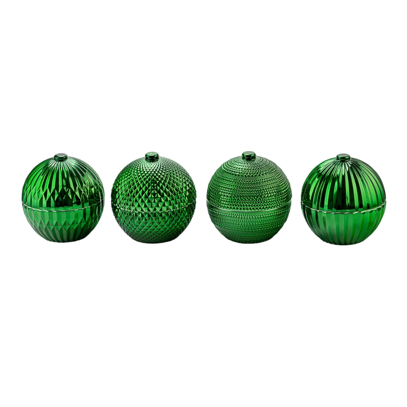 Dot Glass Candle Jars Christmas Decoration Ball Shape Glass Candle Vessel with Lids