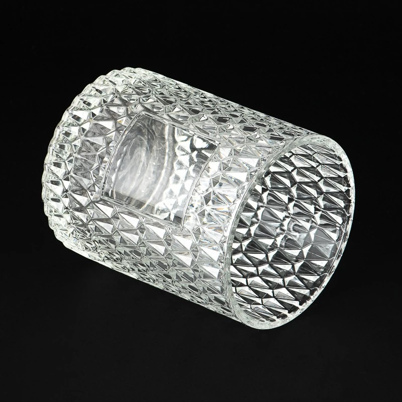 Private Label Glass Candle Jar High Quality Beautiful Diamond Glass Candle Holders